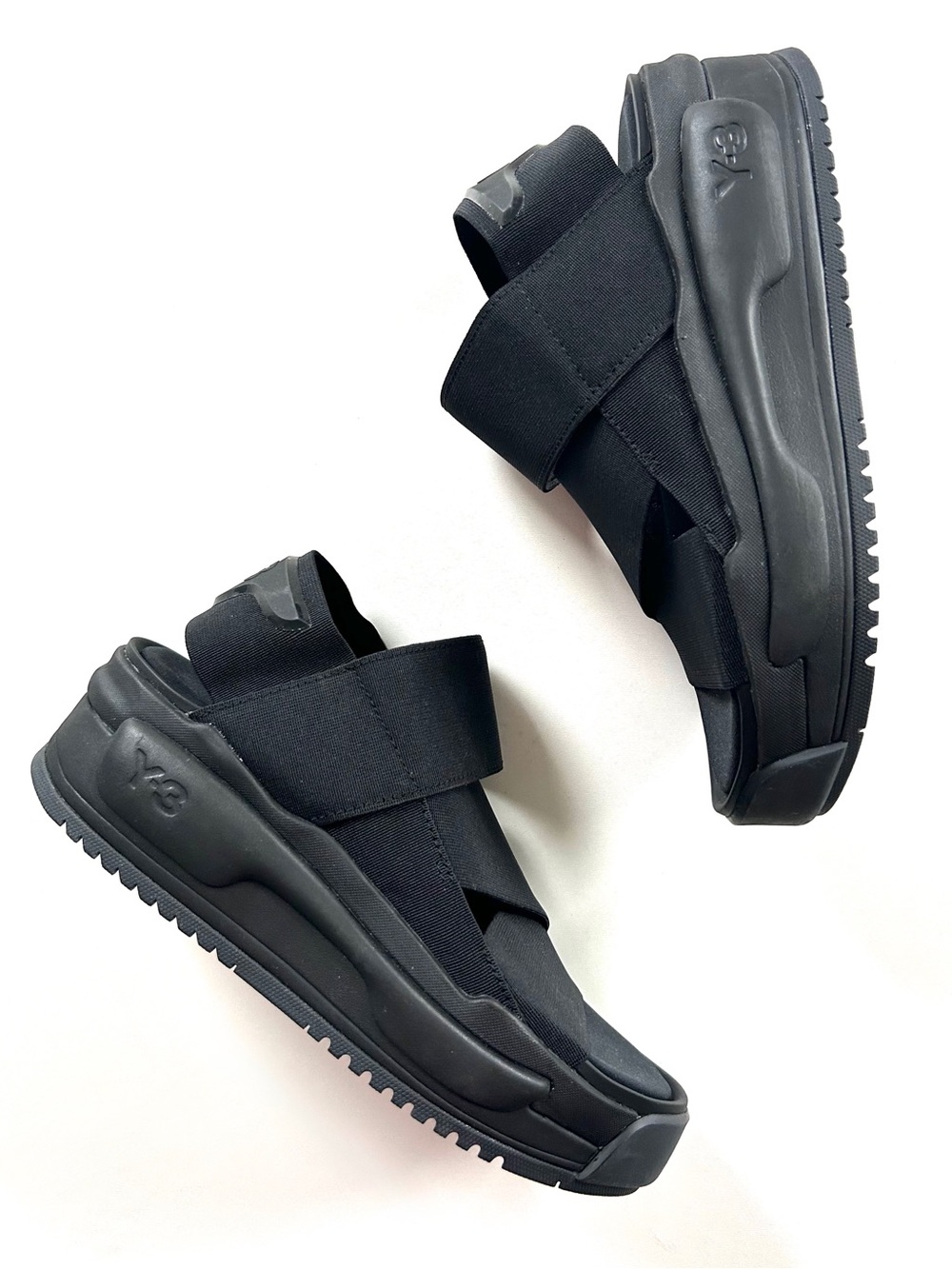 Adidas Y-3 Yamamoto Black Rivalry Chunky Platform Elastic Strap Athletic Sandals